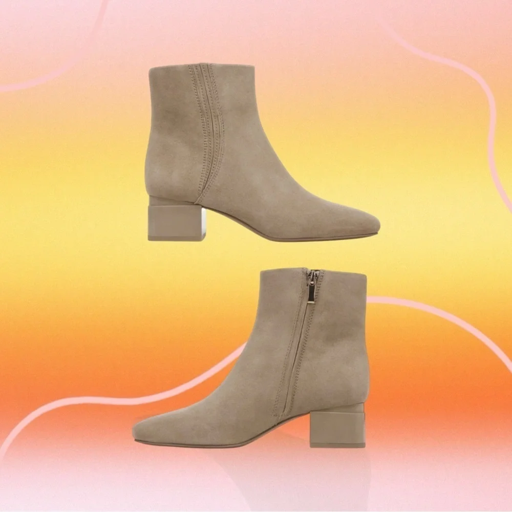Franco Sarto ‘Waxtona’ Beige / Nude Genuine Suede Block Heel Ankle Boots Size 9